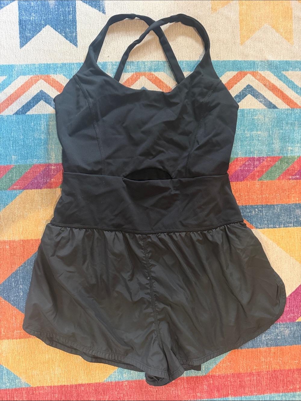 Free People Black Skirted Romper with Cross-Back Straps